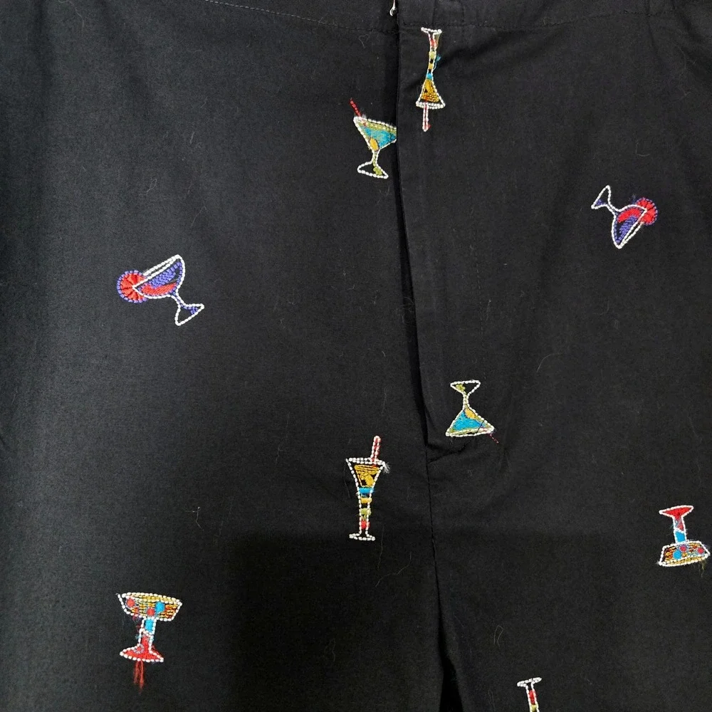 ELCC XL Size 14 Black Crop Pants Embroidered Martini Margarita Cocktail  #1337